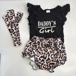 Black and Leopard Print Baby two piece with bow Outfit 6-9 months new